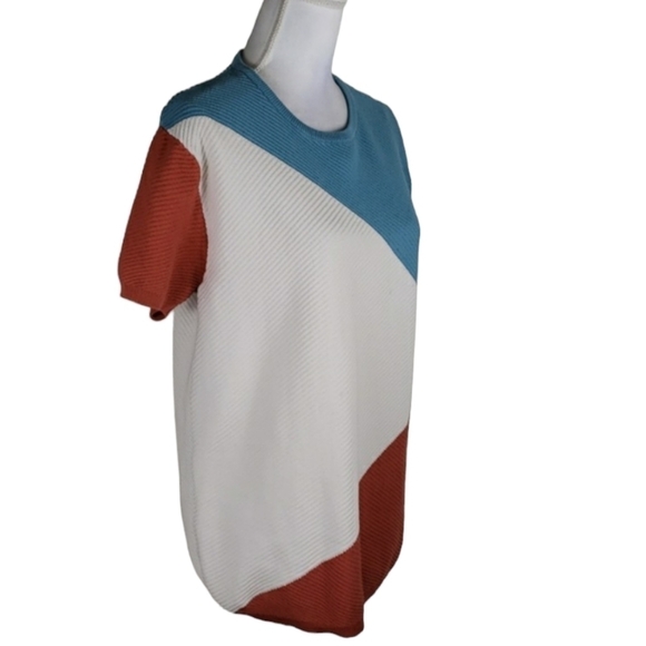 Zara~Woman Size XL~Blue/Brown ColorblockTop Textured Boxy Pullover. - Picture 12 of 13